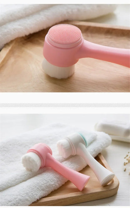 3D double silicone facial cleansing brush manual massage facial brush